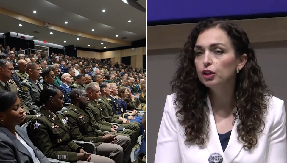 Presidentja Osmani: Në momentet më të vështira, Shtetet e Bashkuara qëndruan krah Kosovës, deklaron para ushtarëve amerikanë.