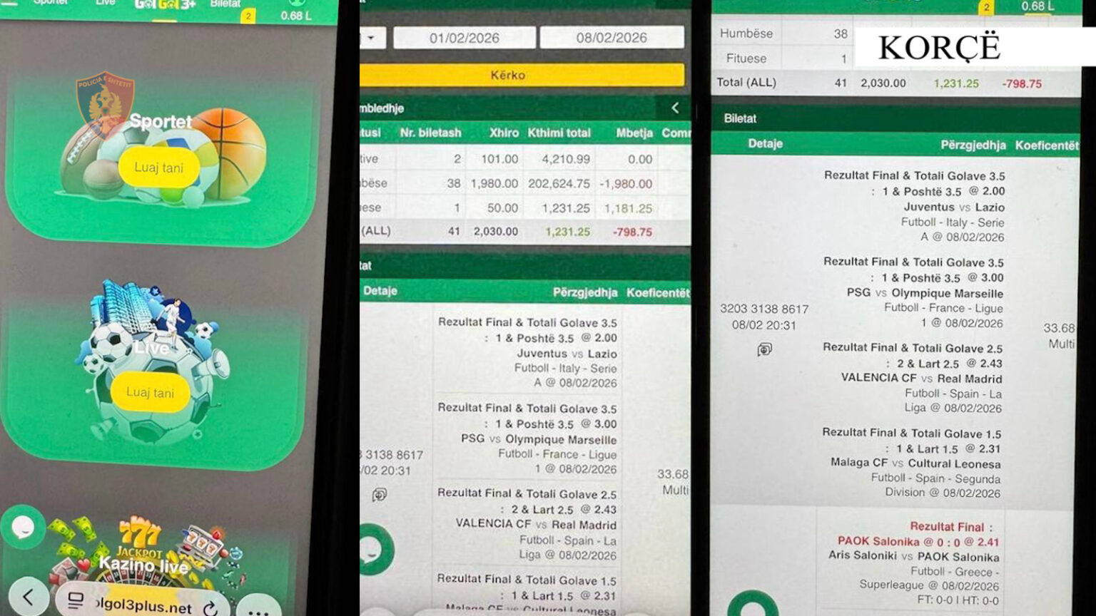 Arrestime dhe procedime për baste sportive në Shqipëri